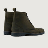Knight Derby Olive Green Pullup Leather Boots - TerraGrip - Reinforced Heel Counter & Precision Double-Row Stitching Detail