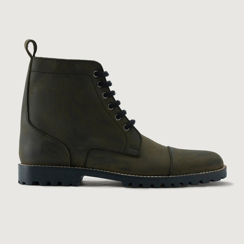Knight Derby Olive Green Pullup Leather Boots - TerraGrip