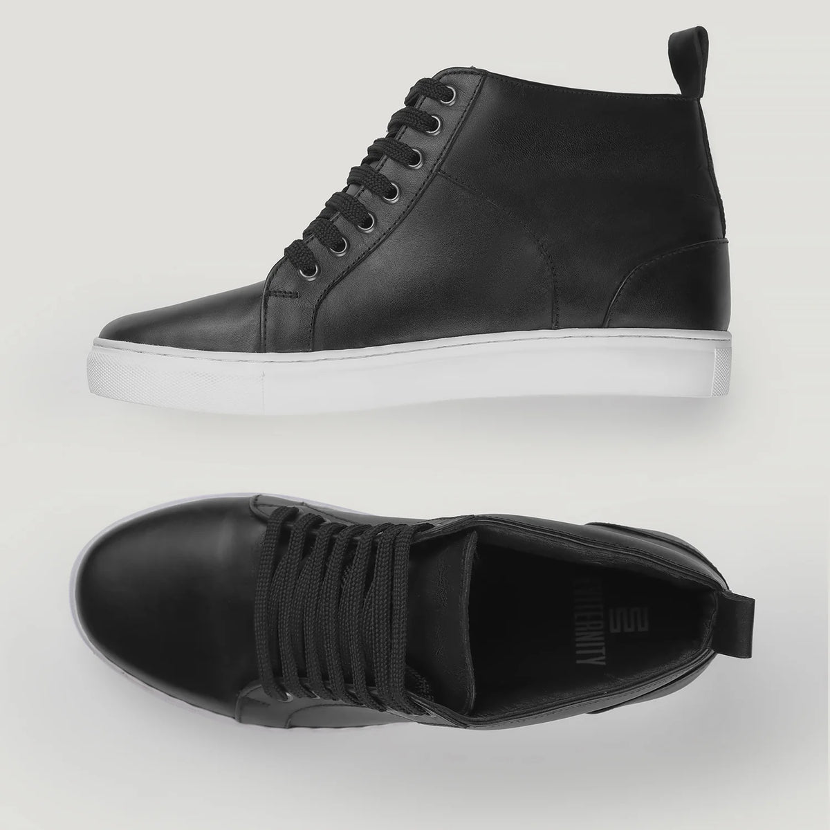 Marty High Top Black Leather Sneakers - Reinforced Heel Counter & Precision Double-Row Stitching Detail