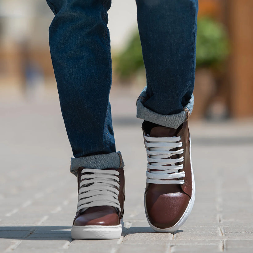Marty High Top Maroon Leather Sneakers