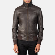 
Men's Air Rolf Mocha Brown Leather Bomber Jacket - Lateral Side Profile View Showing Sleeve Cut & Athletic Taper Fit