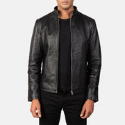 
Men's Alex Black Leather Biker Jacket in Black Cowhide Leather - Front Profile View & Tailored Silhouette | Buy Online