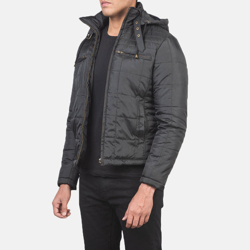 Black Polyester Winter Jacket - Back View Showing Tailored Shoulder Fit & Clean Hemline