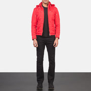 Men's Alps Quilted Red Windbreaker Jacket - Lateral Side Profile View Showing Sleeve Cut &amp; Athletic Taper Fit