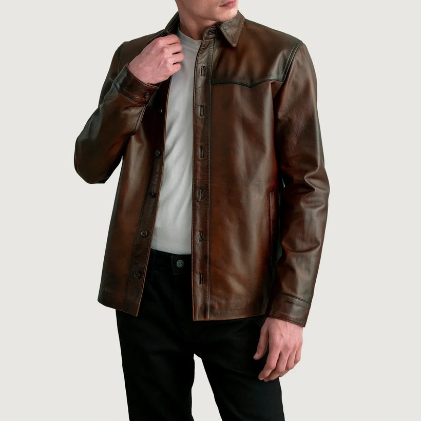 Bronco Distressed Brown Leather Shirt