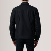 
Close-Up Detail of Classic Collar & Snap Button Hardware on Colberto Black Waxed Canvas Trucker Jacket For Men
