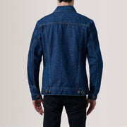 
Close-Up Detail of Classic Collar & Heavy-Duty Zipper Hardware on Conard Dark Blue Denim Trucker Jacket For Men