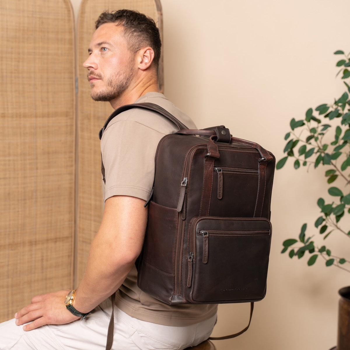 Calden Full-Grain Leather Laptop Backpack – alternate product view 2