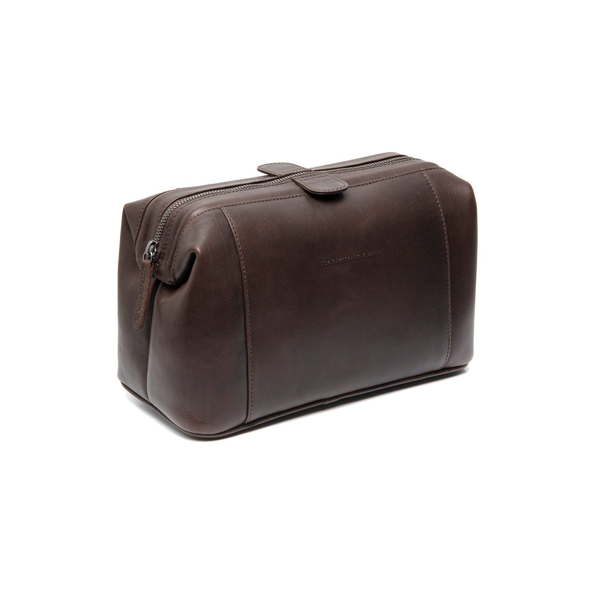 Styled Fit Perspective of Biassa Full-Grain Leather Toiletry Bag on Model - Natural Daylight Drape