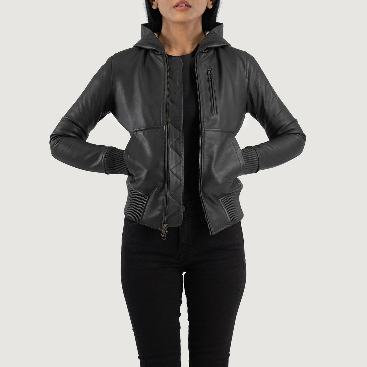 
Luna Hooded Leather Bomber Jacket – alternate product view 1