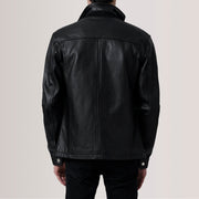
Close-Up Detail of Shirt & Zipper Hardware on Sean Black Leather Classic Jacket For Men